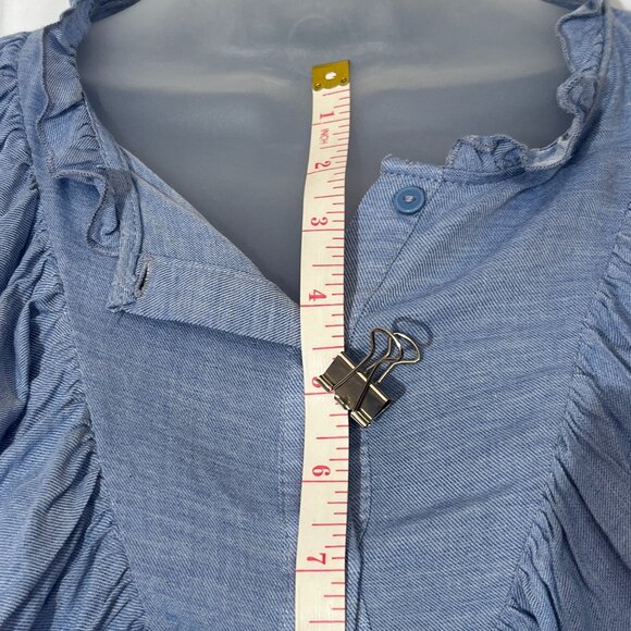 Zara Denim Ruffle Blouse w/ Balloon Sleeves - M - Picture 5 of 11